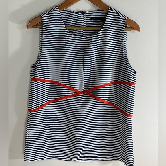 THML Blue/White Striped Sleeveless Top with Red Trim Size Small Nautical Coastal - Picture 1 of 15